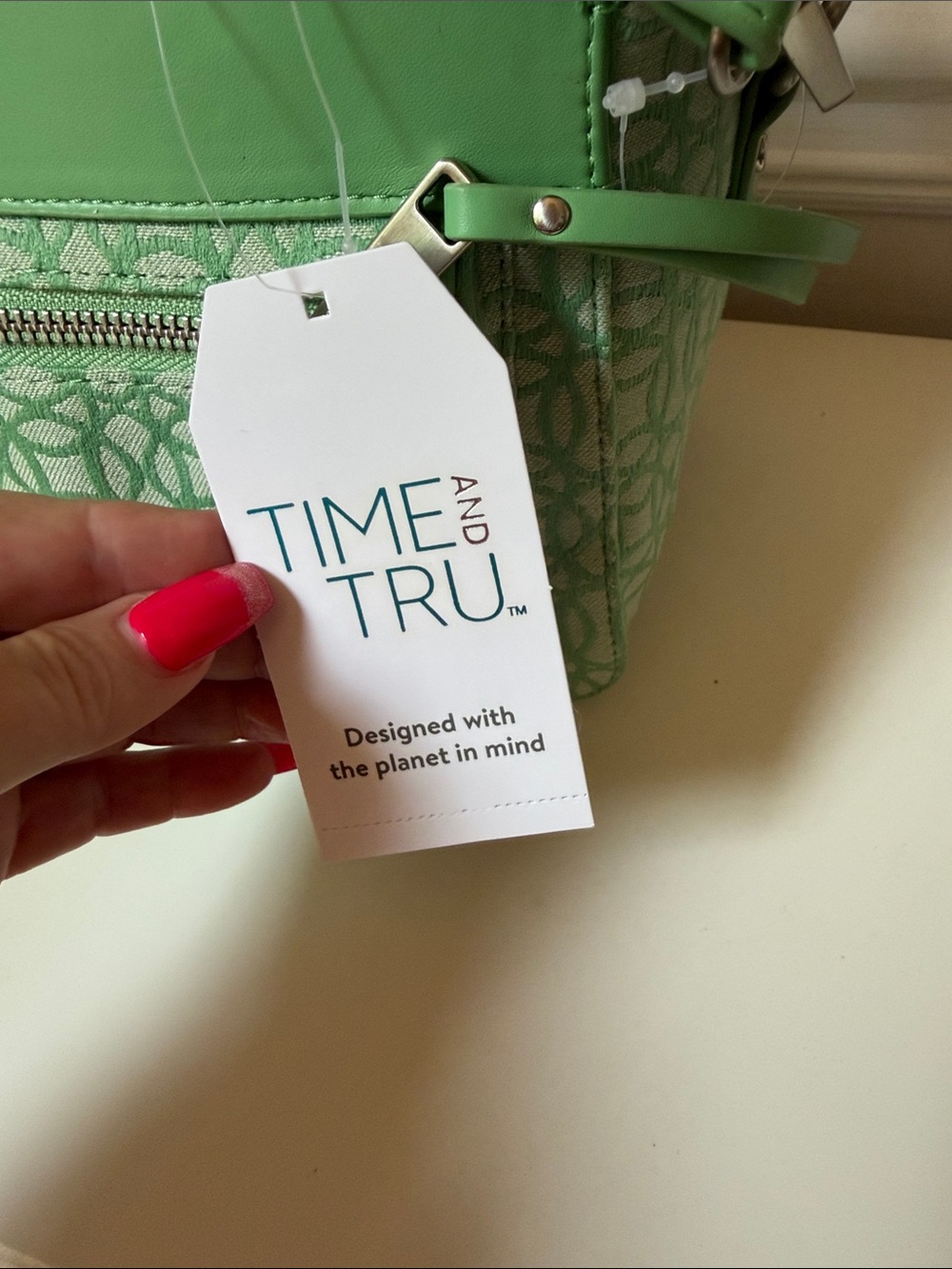 Time and Tru Green Patterned Satchel Tote - Picture 3 of 8